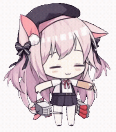 Cartoon Girl With Cat Ears Holding Bread And Gun GIF