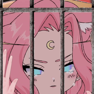 Cartoon Girl With Crescent Moon On Forehead Behind Bars GIF