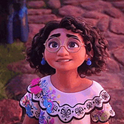 Cartoon Girl With Curly Hair And Glasses On Rocky Path GIF