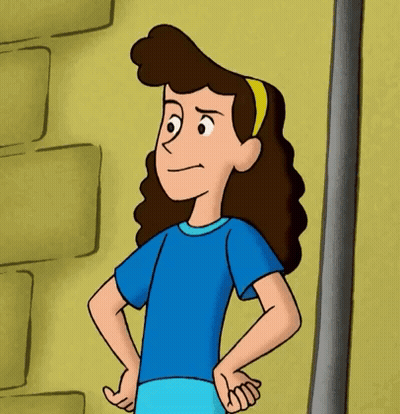 Cartoon Girl With Curly Hair in Blue Shirt