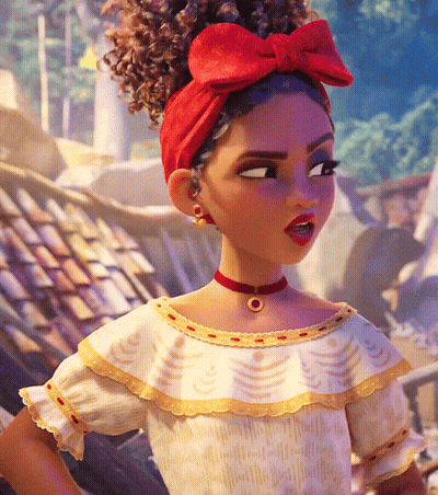 Cartoon Girl With Curly Hair Red Headband And Choker GIF