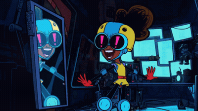 Cartoon Girl With Exclamation Goggles GIF