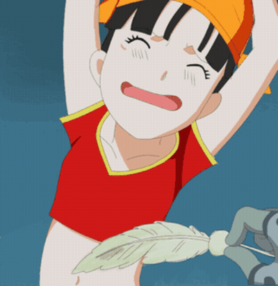 Cartoon Girl With Feather On Arm GIF