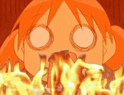Cartoon Girl With Flames In Front Of Eyes GIF