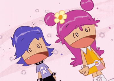 Cartoon Girl With Flower Beside Girl in Skull Shirt