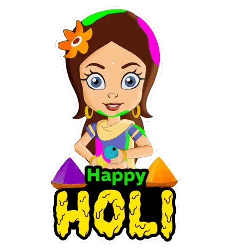 Cartoon Girl With Flower Happy Holi Sticker