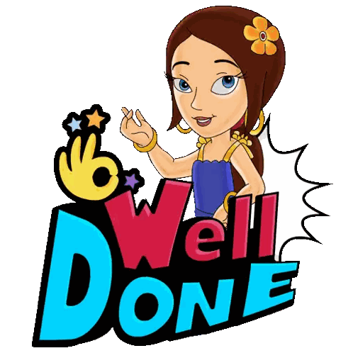 Cartoon Girl With Flower Saying Well Done Sticker