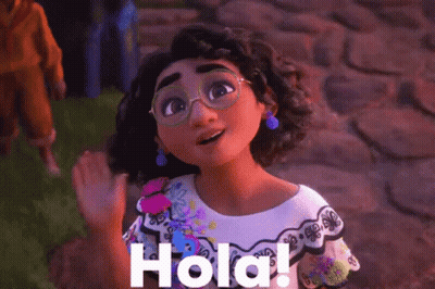 Cartoon Girl With Glasses And Flower Waving Hola GIF