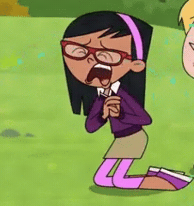 Cartoon Girl With Glasses And Headband Kneeling In Grass GIF