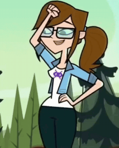 Cartoon Girl With Glasses And Ponytail Smiling Hands On Hips GIF