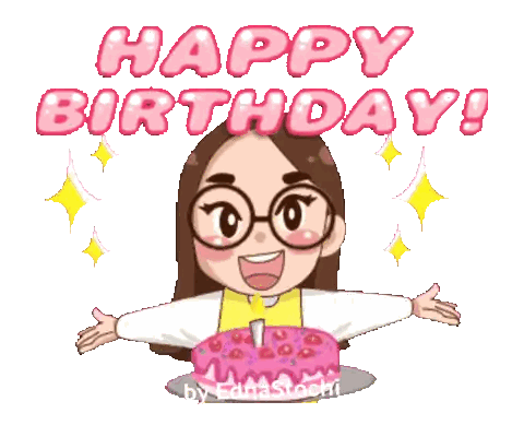Cartoon Girl With Glasses Holding Birthday Cake Sticker