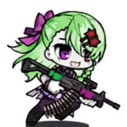 Cartoon Girl With Green Hair And Rifle Sticker