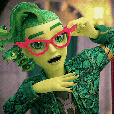 Cartoon Girl With Green Hair And Snake GIF