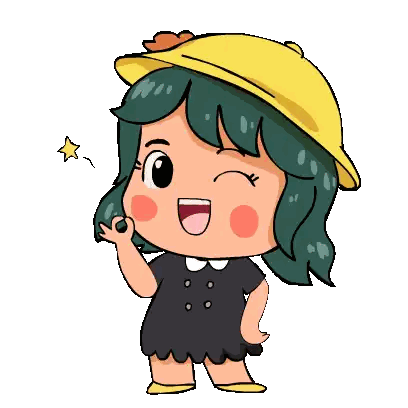 Cartoon Girl With Green Hair And Yellow Hat Sticker