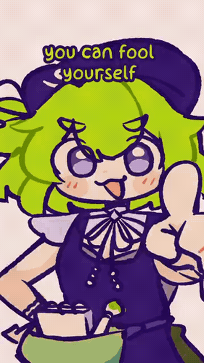 Cartoon Girl With Green Hair Thumbs Up Saying You Can Fool Yourself GIF