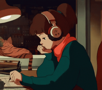 Cartoon Girl With Headphones And Letter H GIF