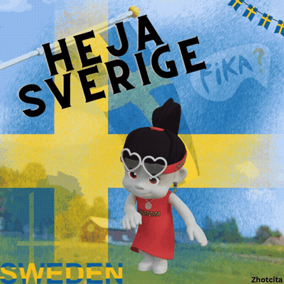 Cartoon Girl With Heart Sunglasses And Swedish Flag GIF