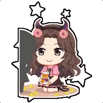 Cartoon Girl With Horns And Flower Holding Pumpkin Jar Sticker