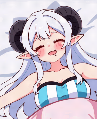 Cartoon Girl With Horns And Long White Hair GIF