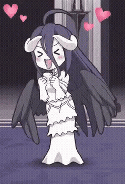 Cartoon Girl With Horns And Wings Surrounded By Pink Hearts GIF