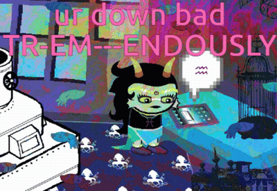 Cartoon Girl With Horns Saying Up Down Bad Tr-Em-Endously GIF