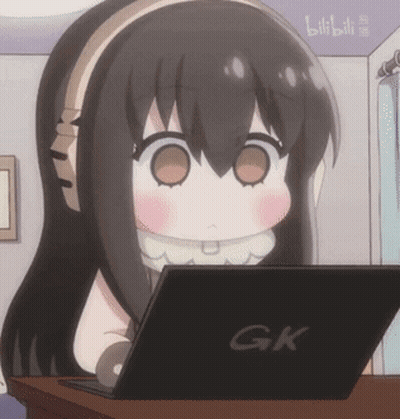 Cartoon Girl With Laptop Saying GK GIF