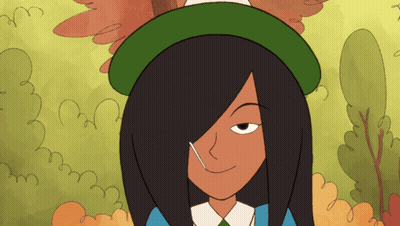 Cartoon Girl With Long Black Hair And Green Hat GIF