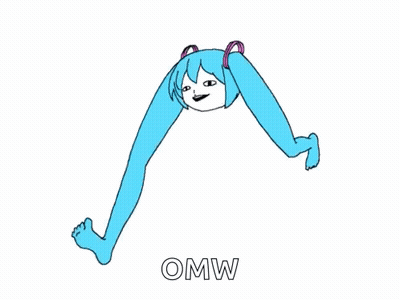 Cartoon Girl With Long Blue Legs Saying OMW GIF