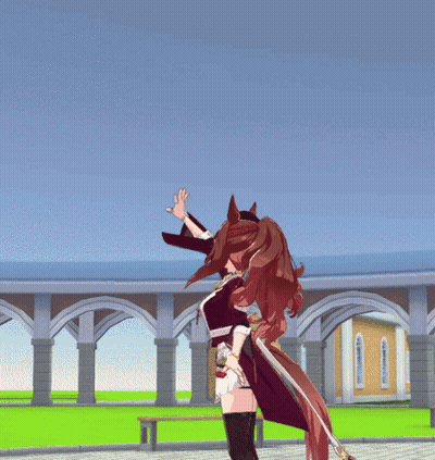 Cartoon Girl With Long Brown Hair Dancing In Front Of Building GIF