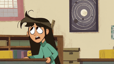 Cartoon Girl With Long Hair And Solar System GIF