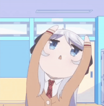 Cartoon Girl With Long White Hair Blue Eyes Headband And Tie GIF