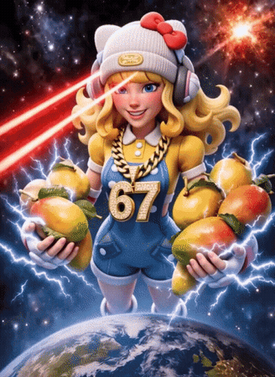 Cartoon Girl With Number 67 On Overalls GIF