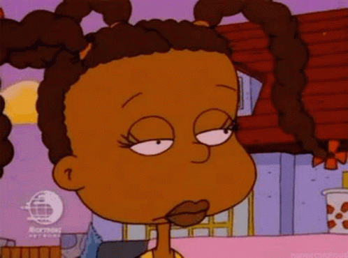 Cartoon Girl With Pigtails Making Funny Face In Front Of House GIF