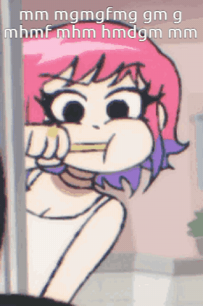 Cartoon Girl With Pink And Purple Hair Eating GIF