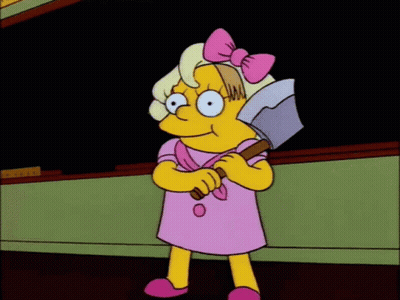 Cartoon Girl With Pink Bow Holding Axe GIF