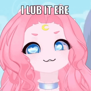 Cartoon Girl With Pink Hair And Blue Eyes Says I Lub It Ere GIF