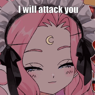 Cartoon Girl With Pink Hair And Crescent Moon I Will Attack You GIF