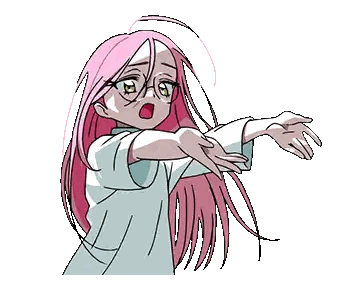 Cartoon Girl With Pink Hair And Glasses Reaching Out Sticker