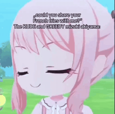 Cartoon Girl With Pink Hair And Red Eyes Talking About French Fries GIF