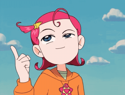 Cartoon Girl With Pink Hair And Star Pointing Up GIF