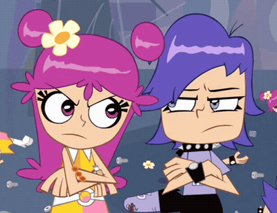 Cartoon Girl With Pink Hair And Yellow Flower GIF