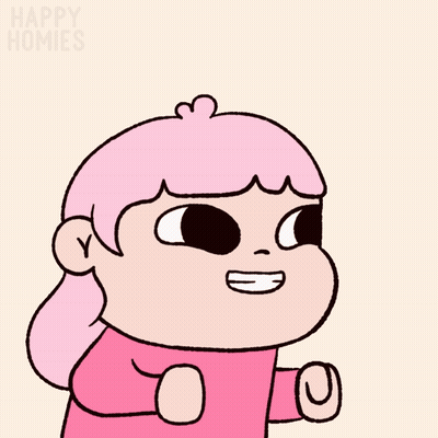 Cartoon Girl With Pink Hair Says Happy Homies GIF