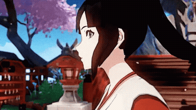 Cartoon Girl With Ponytail In Front Of Cherry Blossom Tree GIF