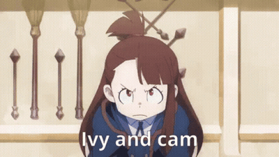 Cartoon Girl With Ponytail Saying Ivy And Cam GIF