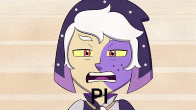 Cartoon Girl With Purple And White Face Saying Pi GIF