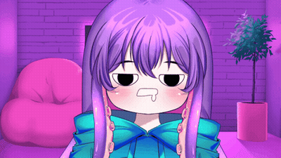 Cartoon Girl With Purple Hair And Blue Shirt Making Funny Face GIF