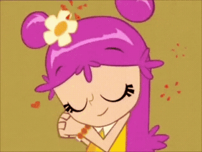 Cartoon Girl With Purple Hair and Flower in Love
