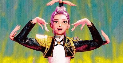 Cartoon Girl With Purple Hair And Gold Jacket Making Funny Face GIF