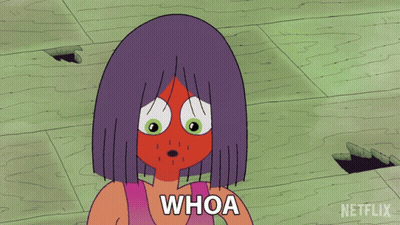 Cartoon Girl With Purple Hair And Green Eyes Saying Whoa GIF