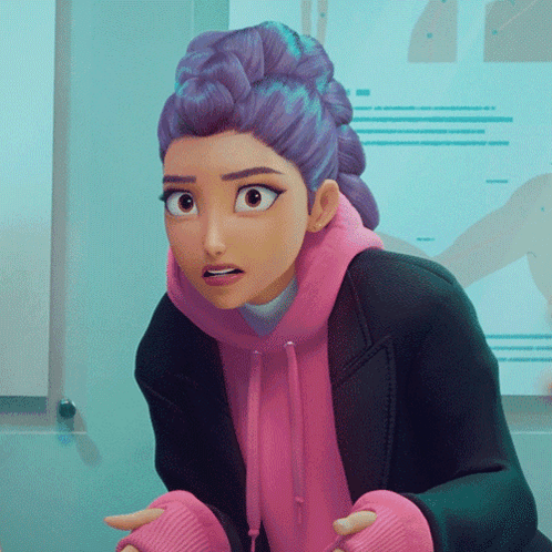 Cartoon Girl With Purple Hair And Pink Hoodie GIF
